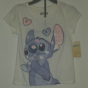 Disney Stitch Kids T-Shirt - White and Pink Hearts